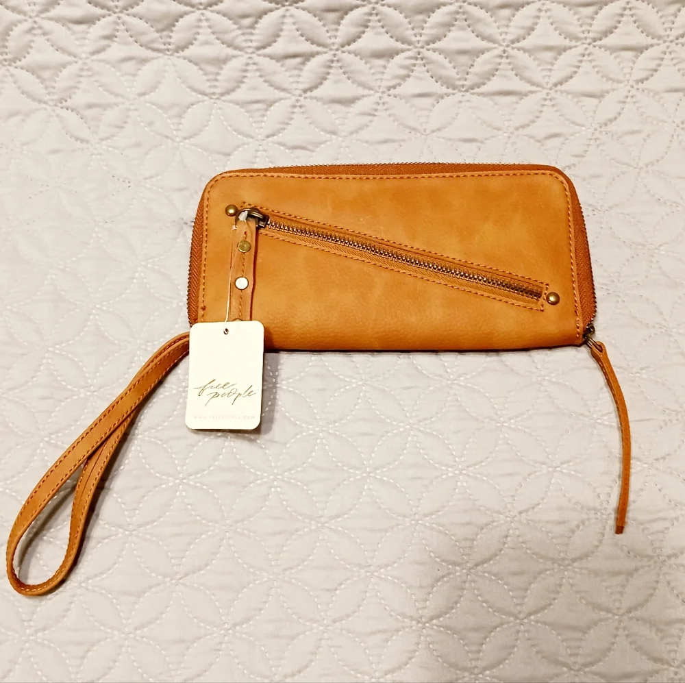 Free People brown ,camel vegan leather zip wallet